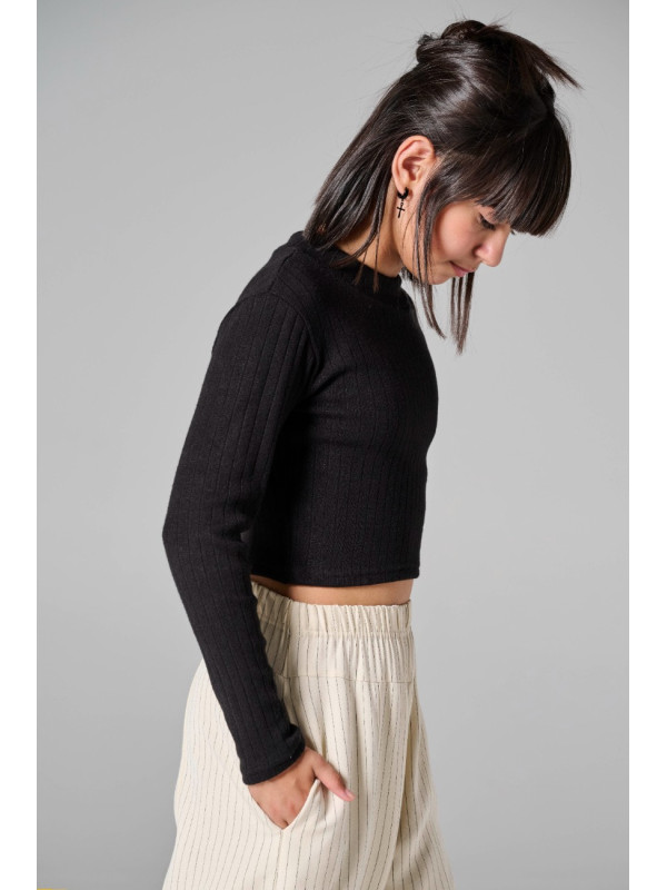 Melin Rose μακρυμάνικη crop μπλούζα κορίτσι MRW26/27-0470-Black μαύρο