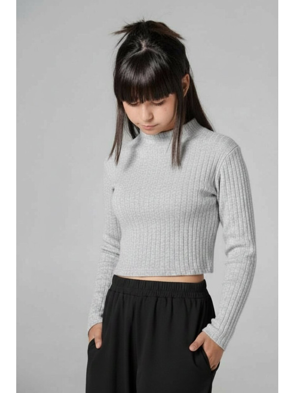 Melin Rose μακρυμάνικη crop μπλούζα κορίτσι MRW26/27-0470-Grey γκρι