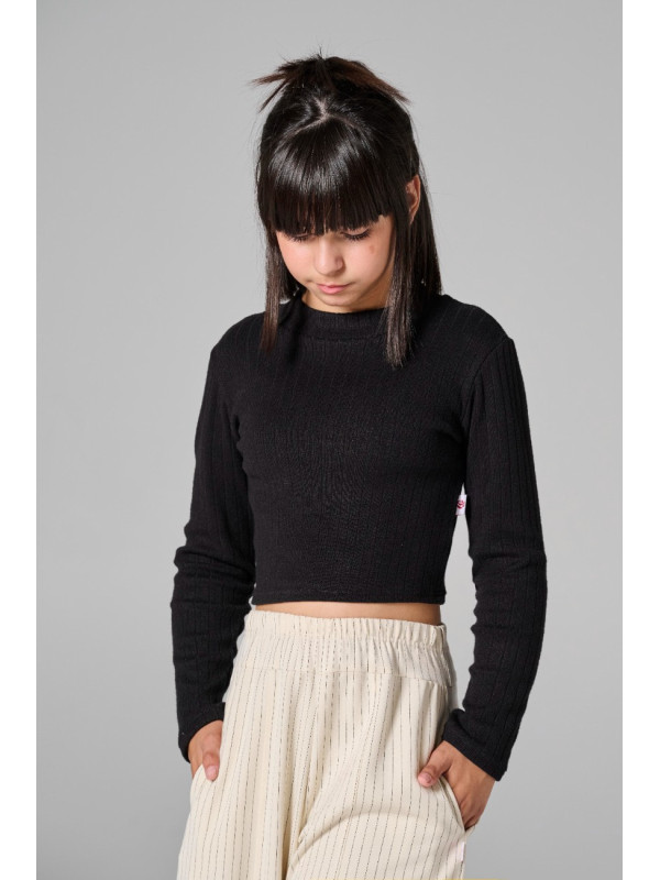 Melin Rose μακρυμάνικη crop μπλούζα κορίτσι MRW26/27-0470-Black μαύρο