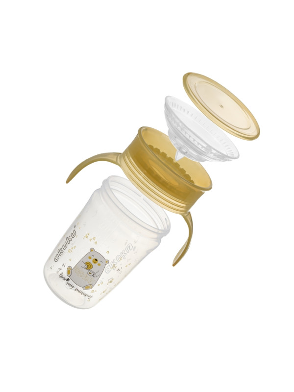 AKUKU Εκπαιδευτικό Ποτηράκι 360° 240 ml με Χερούλια A0670 Yellow