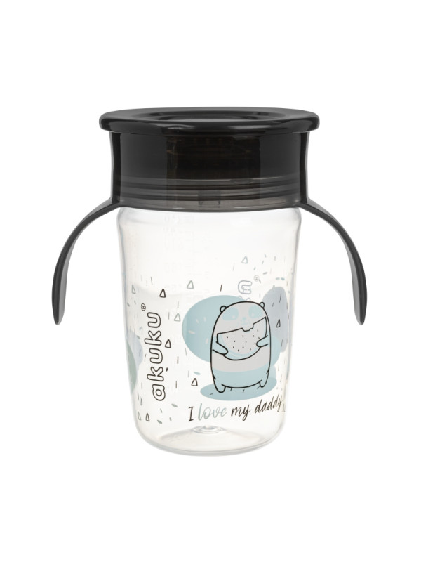 AKUKU Εκπαιδευτικό Ποτηράκι 360° 240 ml με Χερούλια A0671 Black