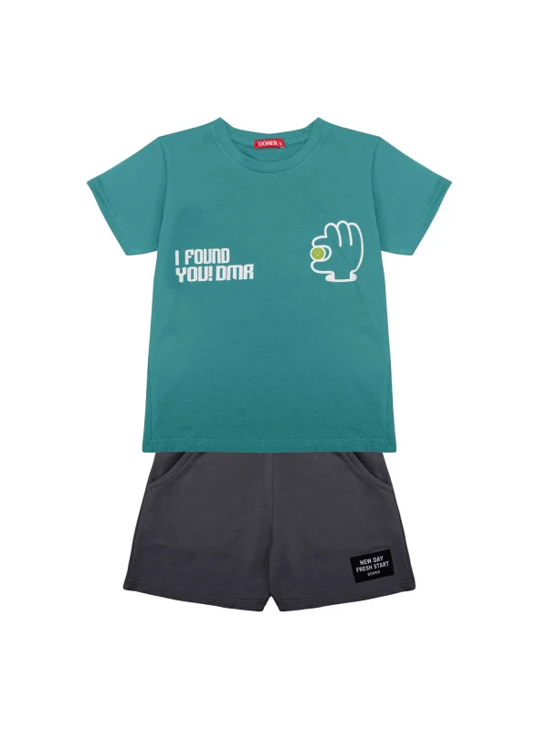 Domer σετ t-shirt σορτς αγόρι 4571 πετρόλ Domer σετ t-shirt σορτς αγόρι 4571 πετρόλ