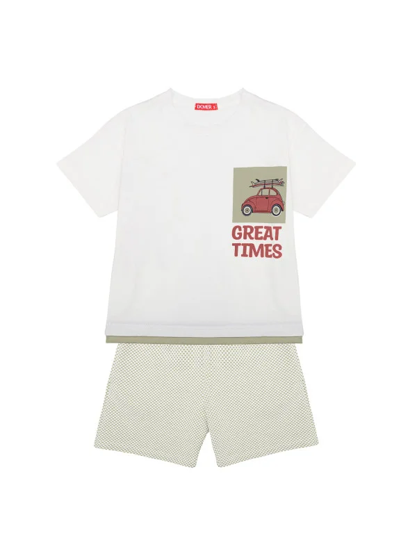 Domer σετ t-shirt σορτς αγόρι 4575 λαδί Domer σετ t-shirt σορτς αγόρι 4575 λαδί