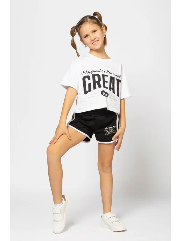Domer Σετ t-shirt σορτς κορίτσι 4605 λευκό Domer Σετ t-shirt σορτς κορίτσι 4605 λευκό