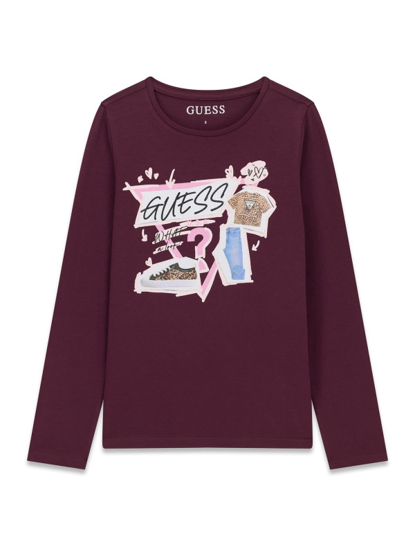 Guess μακρυμάνικη μακό μπλούζα κορίτσι J6YI01K3664-A40T μπορντό