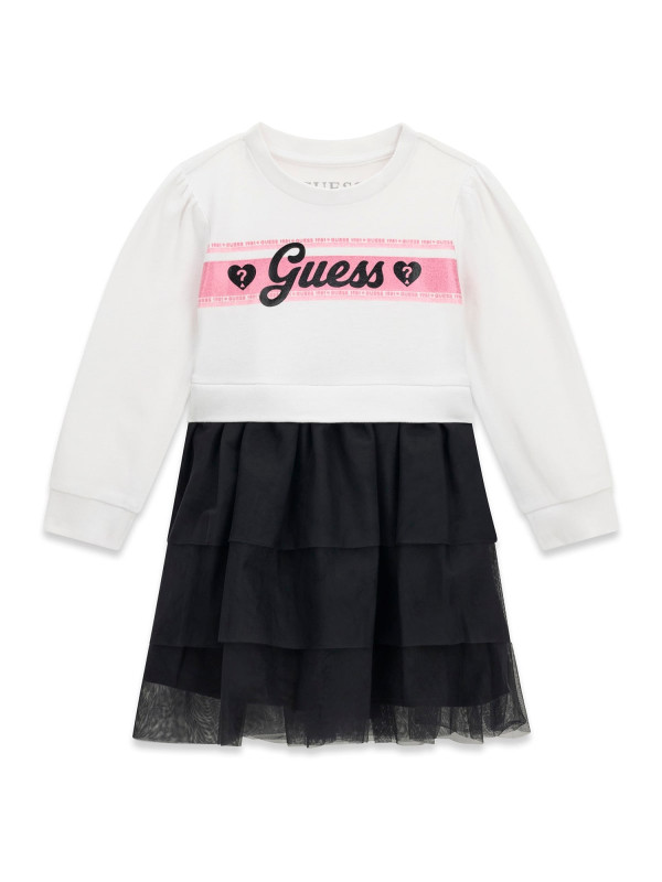 Guess παιδικό μακρυμάνικο φόρεμα K6YK05K3838-G011 λευκό