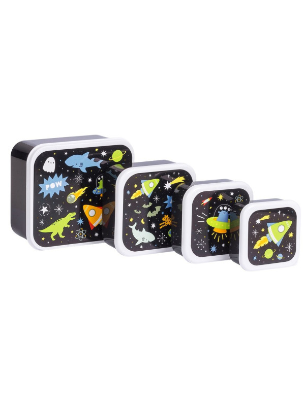  little lovely company: Σετ 4 δοχεία φαγητού Lunch & Snack Box - Galaxy SBSEGA74 μαύρο