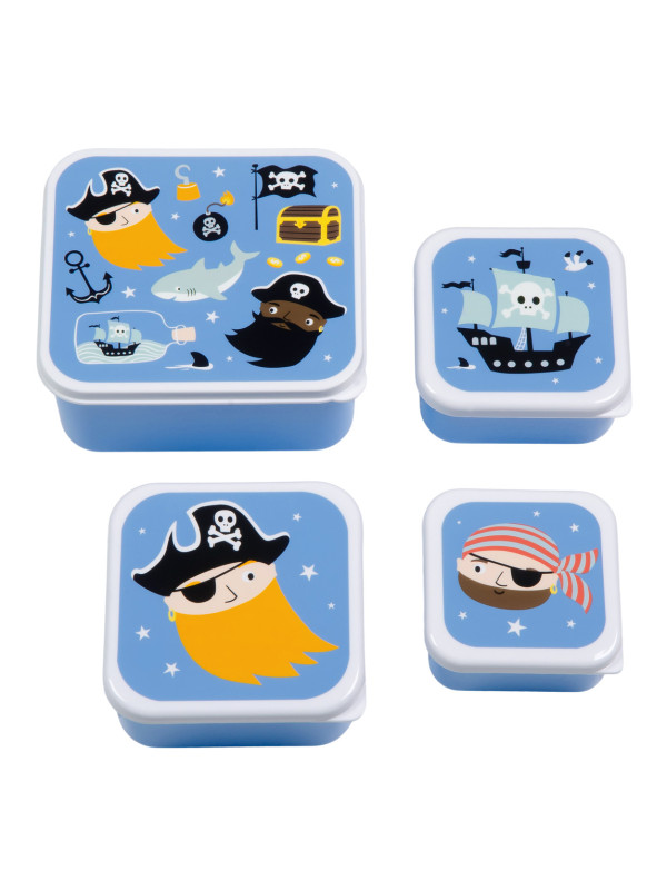 A little lovely company: Σετ 4 δοχεία φαγητού Lunch & Snack Box -Pirates SBSEPI80 μπλε