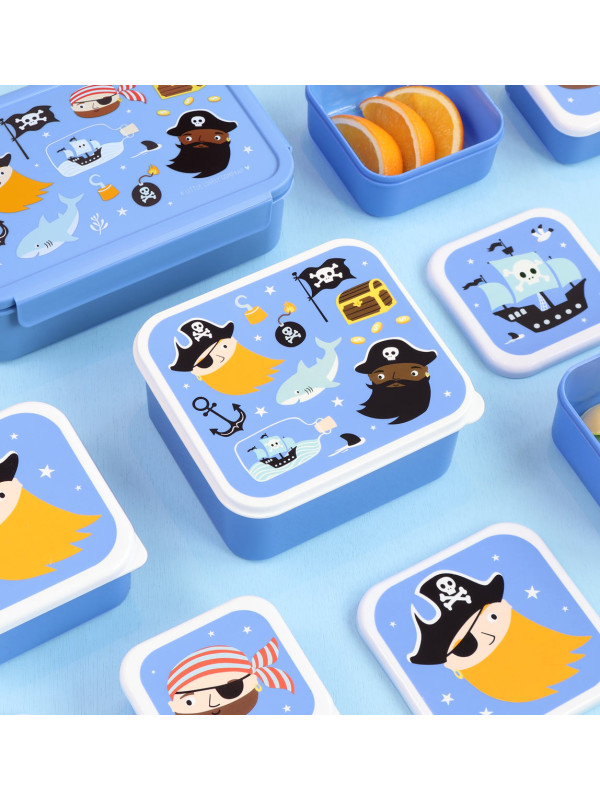 A little lovely company: Σετ 4 δοχεία φαγητού Lunch & Snack Box -Pirates SBSEPI80 μπλε