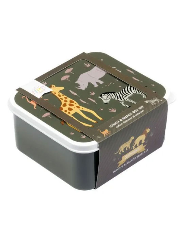 A little lovely company Σετ 4 δοχεία φαγητού Lunch & Snack Box Savanna SBSESA46 λαδί