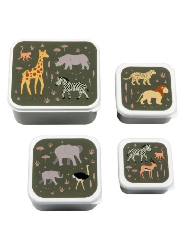 A little lovely company Σετ 4 δοχεία φαγητού Lunch & Snack Box Savanna SBSESA46 λαδί