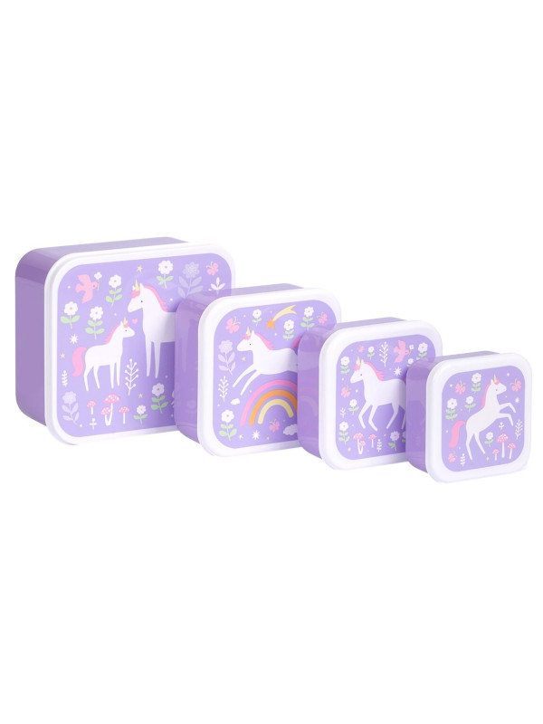 A little lovely company: Σετ 4 δοχεία φαγητού Lunch & Snack Box - Unicorn Dreams SBSEUD73 λιλά