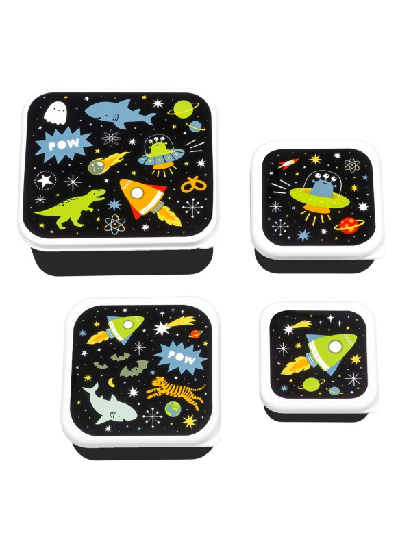  little lovely company: Σετ 4 δοχεία φαγητού Lunch & Snack Box - Galaxy SBSEGA74 μαύρο