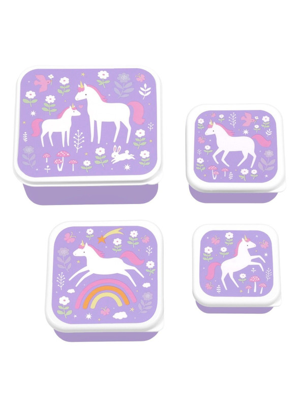 A little lovely company: Σετ 4 δοχεία φαγητού Lunch & Snack Box - Unicorn Dreams SBSEUD73 λιλά